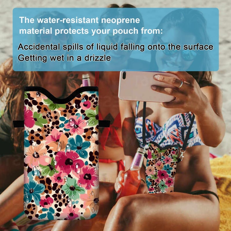 otilil Neoprene Cell Phone Sleeve Pouch Case Bag with Crossbody Strap Neck Lanyard for Women 7.1 X 3.9 in Floral Pattern - Image 4